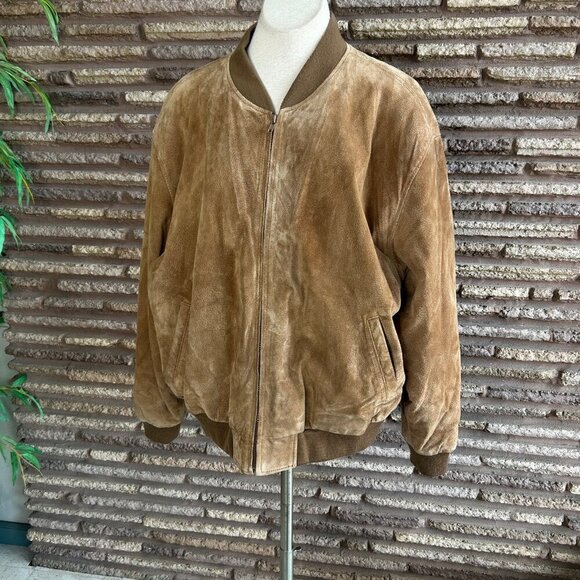 Vintage Reed Sportswear Brown Suede Leather Bomber Baseball Jacket Size XXL - Picture 7 of 8